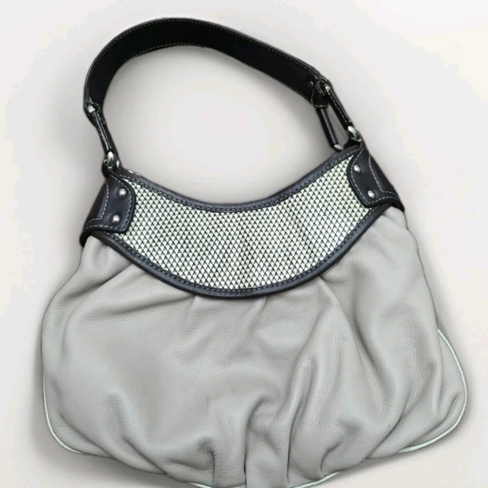 Adrian Vittadini Leather Shoulder Bag W/Snake Skin Look Trim Wide Leather Strap